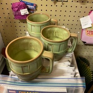Frankoma wagon wheel mug 16 ounce prairies green #94M set of 3